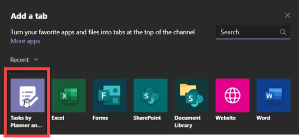 screenshot of Microsoft Teams - how to add a tab